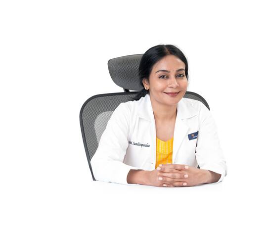 Dr Vani Sundarapandian at her desk at Jananam Neelankarai